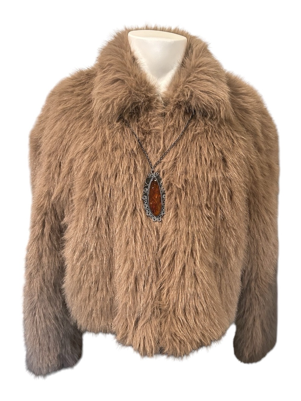 Lux Faux Fur Cropped Jacket - Tan
